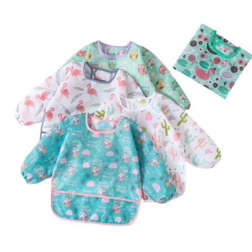 HaimoBurg 5 Pack Long Sleeve Baby Bibs, Waterproof Sleeved Bib, Toddler Soft Bib for 6-30 Months