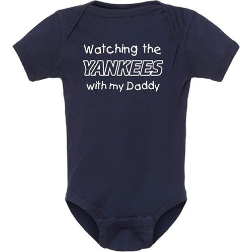 Curiositees Watching the Yankees with My Daddy Cute Baby Bodysuit Outfit - Navy