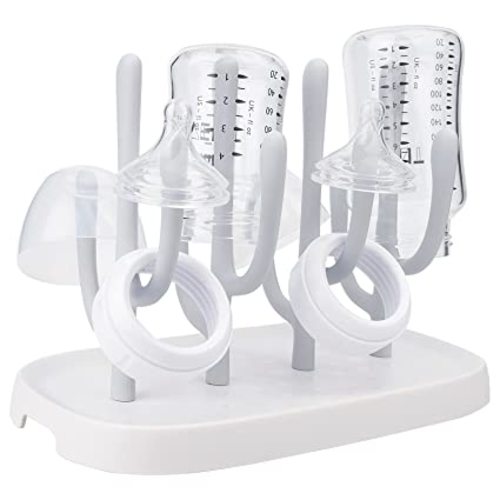 Baby Bottle Drying Rack, Space Saving Bottle Dryer Holder for Bottles, Nipples, Pump Parts, Cups - Gray