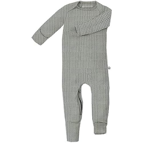 GUNAMUNA Unisex Newborn Baby Convertible Waffle Knit Pajama Sleep Onesie with Diaper Zipper, Footless Romper Sleeper