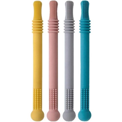 Hollow, Silicone Baby Teething Toys Chew Straw for Infants 0-6 Months, with Soft Massage Teeth and BPA Food Grade Material (Mixed Color)