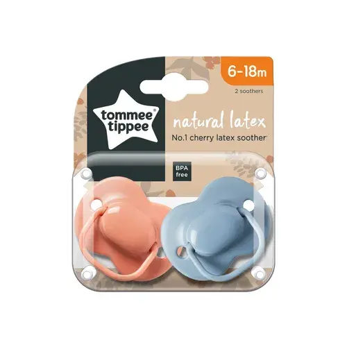 Tommee Tippee Cherry Shaped Latex Soother - 6-18 Months - 2 Pack- Coral & Blue | Baby Bunting AU