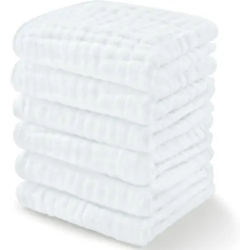 Comfy Cubs Muslin Baby Washcloths 6 Pack - Soft 6-Layer Cotton Wash Cloths for Sensitive Skin - 10"x10" Large, Gentle, Absorbent Infant Essentials for Newborn and Toddlers - (White)