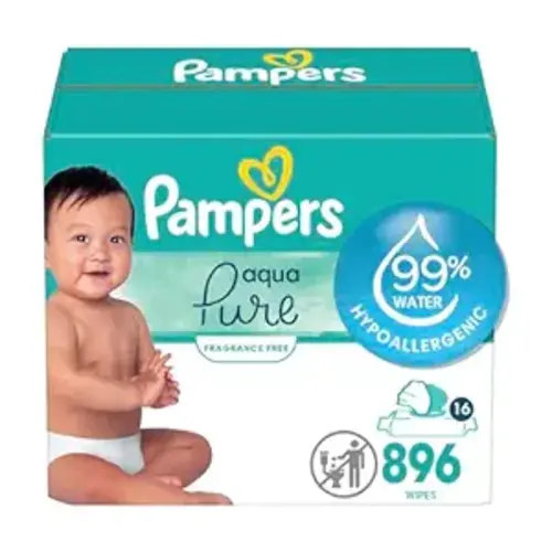 Pampers Aqua Pure Sensitive Baby Wipes, 99% Water, Hypoallergenic, Unscented, 16 Flip-Top Packs (896 Wipes Total) (Packaging May Vary) - 56 Count (Pack of 16)