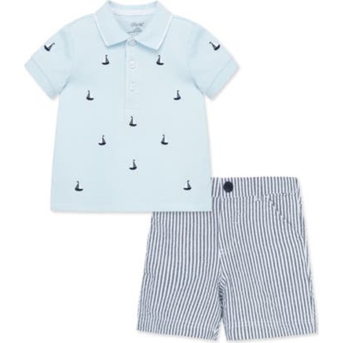 Sailboat Embroidered Polo & Stripe Shorts Set, 24M