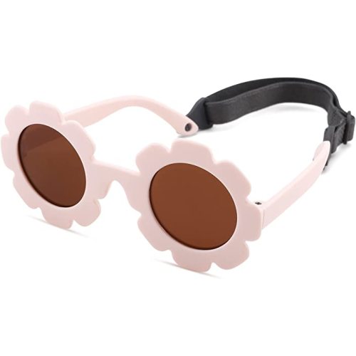 Bouryo Flexible Baby Polarized Flower Sunglasses with Strap Bendable Frame for Infant Boys Girls Ages 0-24 Months