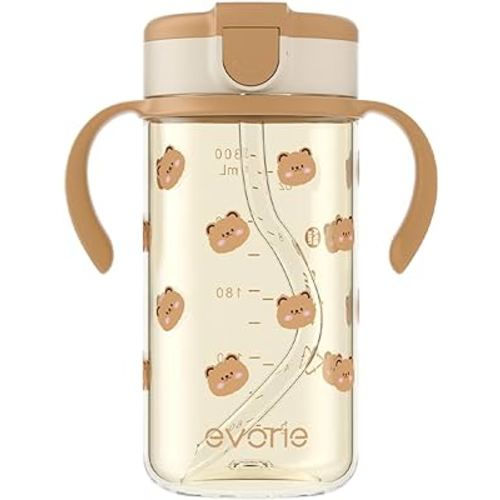Evorie Tritan Toddler Sippy Cup with Silicone Straw, Spill-Proof Straw Water Bottle for Kids 1-4 Years Old, 10 oz, Removable Handles, Ideal for School