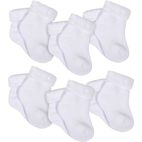 Gerber Baby 6pk Organic Terry Wiggle Proof Socks - White 0/3M