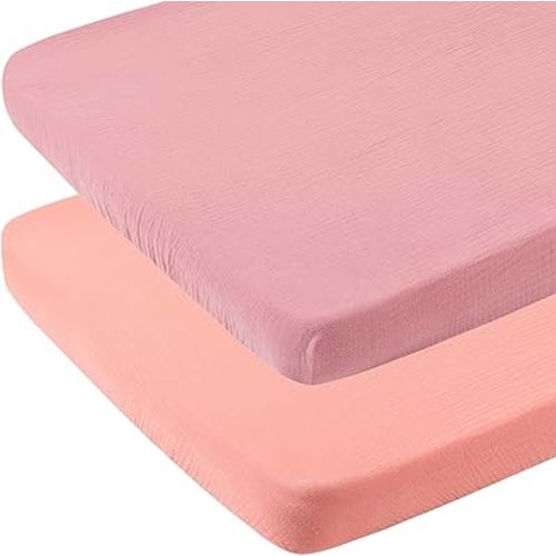 Muslin Bassinet Sheets 33" x 19" Compatible with Mika Micky, KoolaBaby (3 in 1), BabyBond, HARPPA and RICUTON Bedside Bassinet, 2 Pack for Baby Boy and Girl, Pink and Pastel Violet