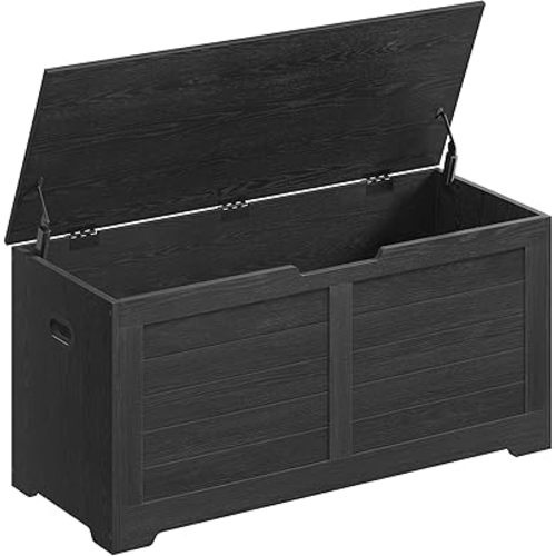 VASAGLE Storage Chest, Storage Trunk with 2 Safety Hinges, Storage Bench, Shoe Bench, Farmhouse Style, 15.7 x 39.4 x 18.1 Inches, for Entryway, Bedroom, Living Room, Ebony Black ULSB061B01