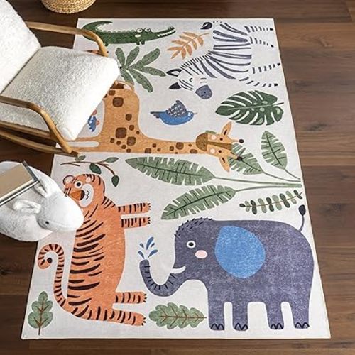 nuLOOM 7' x 9' Splashguard Machine Washable Area Rug with Waterproof Spill Proof Surface, Non Slip Backing and Stain Resistant for Living Room, Bedroom, Kitchen, Dining Room, Zia White Multicolor