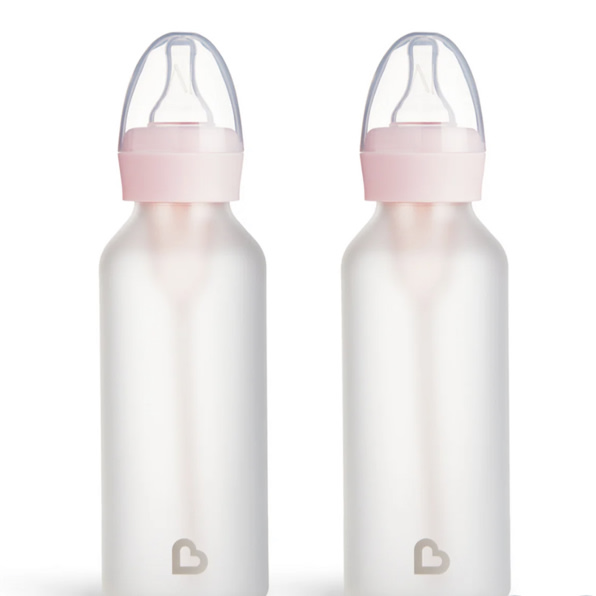 Munchkin Bond® Silicone Glass Bottle, 2-Pack - Pink / 8 Ounce