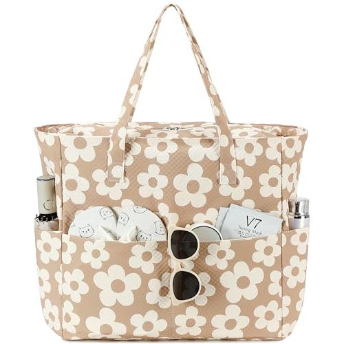 LEDAOU Beach Bag Waterproof Sandproof Women Tote Bag Pool Bag with Zipper for Gym Grocery Travel with Wet Pocket