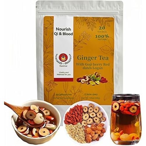 Eastrue Ginger Herbal Tea for Women-Organic Jujube Red Date,Goji Berry,Longan Blend,Daily Wellness Tea for Hormone Balance,Lactation,Postpartum Recovery,Menopause,100% Plant-Based,20 Pack
