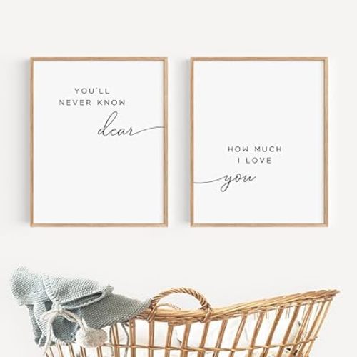 Kaility You'll Never Know Dear How Much I Love You Quote Prints Canvas Painting Minimalist Nursery Wall Art Pictures Poster Kids Room 12x16inchx2pcs unframed