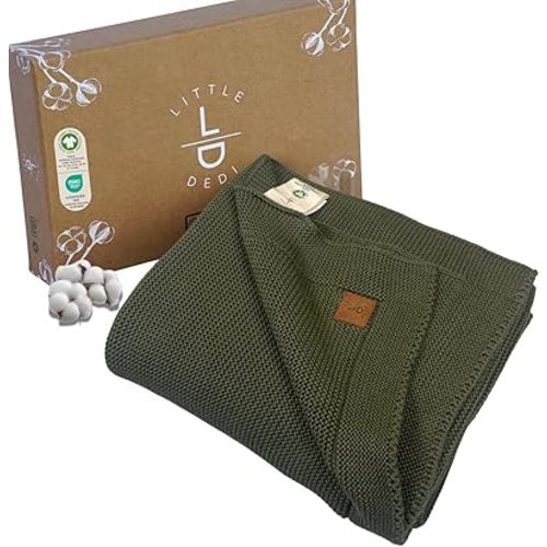 Organic Cotton Baby Blanket 30x40 in, Pepper Green – GOTS Certified, Soft Knit Swaddle with Gift Box, Breathable Nursery Blanket for Crib & Stroller, Machine Washable