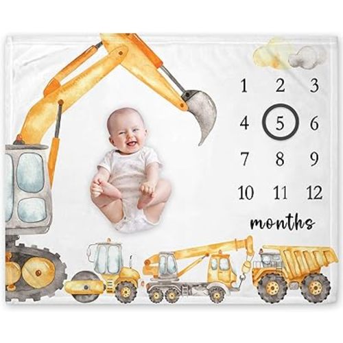 Construction Truck Baby Milestone Blanket for Boy Yellow Truck Baby Blanket