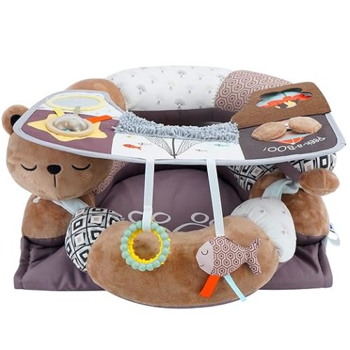 Lovvie & Joy 2-in-1 Tummy Time Mat & Seated Support Pillow,Baby Tummy Time Pillow Support for Newborns and Older Babies,with Detachable Support Pillow and Toys Bear