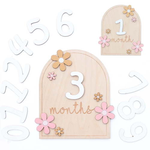 Baby Monthly Milestone Cards - Wooden Monthly Milestone Discs - Newborn Photography Props to Document Your Baby´s Growth - Baby Announcement Sign