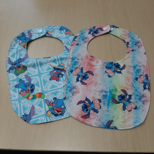 Baby bibs made with licensed Lilo and Stitch fabrics great shower or gender reveal gift