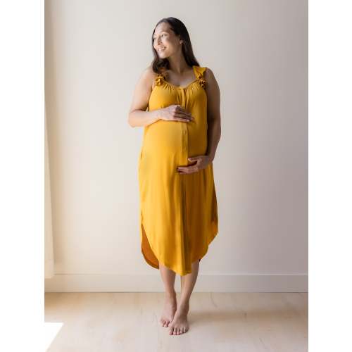 Ruffle Strap Labor & Delivery Gown | Burgundy Plum - Kindred Bravely