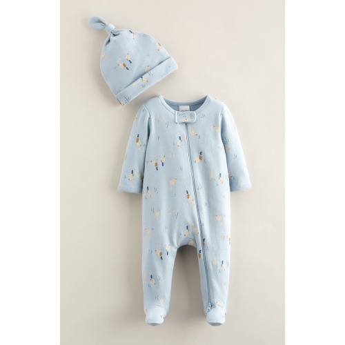 Print Zip Footie & Beanie Set, Newborn