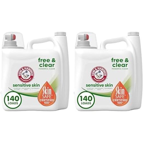 Arm & Hammer Sensitive Skin Free & Clear, 140 Loads Liquid Laundry Detergent, 140 Fl oz (Pack of 2)