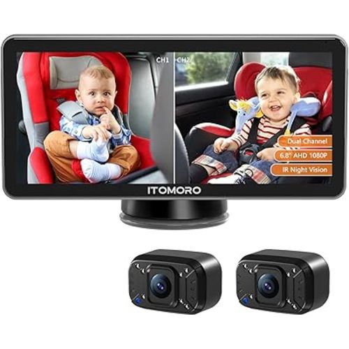 Itomoro Baby Car Camera Dual-Channel 6.8 inch Baby Car Monitor Display with 2 IR Night Vision Camera, Easily Install HD 1080P Car Camera for Baby with Crystal Clear Wide View for Rear Facing Seat