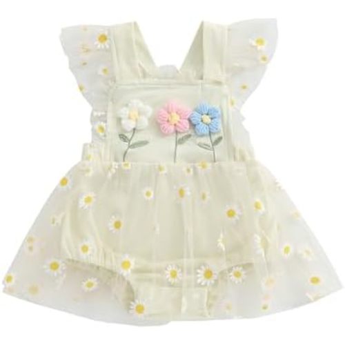 Newborn 3 6 9 12 18Months Baby Girl Romper Floral Daisy Tulle Lace Onesie Backless Bodysuit Infant Girl Summer Clothes