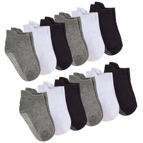Dynadans 12-Pairs Non-Slip Medium Thick Cotton Ankle Socks for Infant and Toddler(0-12Month/1-3T/3-5T)