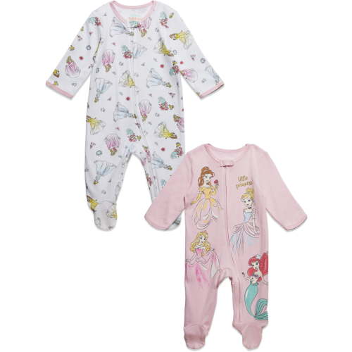 Disney Princess Belle Aurora Cinderella Infant Baby Girls 2 Pack Zip Up Sleep N' Plays Newborn to Infant