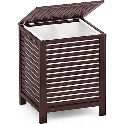Homykic Bamboo Laundry Hamper, 2-Section 120L Laundry Hamper with Lid and Removable Liner Bag, Large Raised Laundry Basket Sorter for Clothes, Bathroom, Bedroom, Easy to Assemble, Espresso