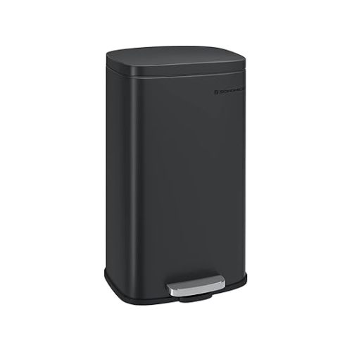 SONGMICS Trash Can with Lid, 8 Gallon Garbage Can, Stainless Steel Small Waste Bin with Step Pedal and Inner Bucket, Soft Close, Kitchen, Black ULTB102B01