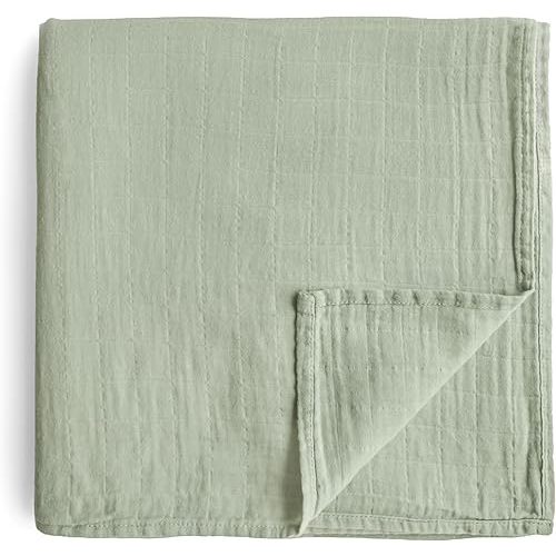 mushie Muslin Baby Swaddle Blanket | 100% Organic Cotton (Sage)