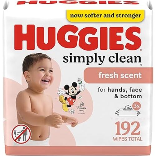 Huggies Simply Clean Fresh Scent Baby Wipes, 3 Flip-Top Packs of 64 (192 Wipes Total), Packaging May Vary