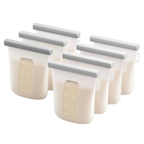 Nuliie 7 Pcs Silicone Breastmilk Storage Bags Reusable, 8oz/240ml Double Leak-Proof Breastmilk Freezer Bags, BPA Free Self-Standing Milk Bags for Breastfeeding, Baby Food Pouches