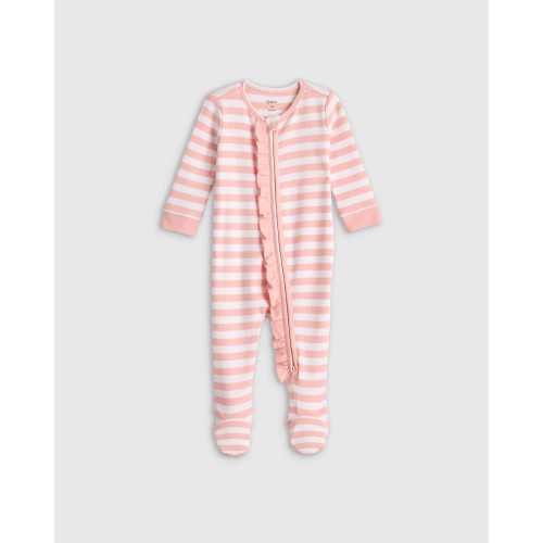 100% Organic Cotton Ruffle Footie in Pink Stripe
