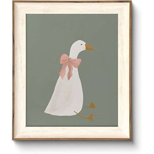 ASTRDECOR Silly Goose Wall Art, Cute Goose Print with Coquette Pink Bow, Farm Animal Canvas Poster for Bedroom, Nursery, Apartment, Aesthetic Animal Decor, Funny Goose Artwork, 10x12 Inch Print