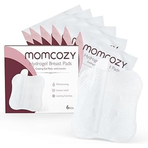 Momcozy Soothing Gel Pads, Instant & Long Cooling Relief for Sore Nipples, Made without BPA, Hydrogel Pads with Lanolin for Breastfeeding, 6 Count