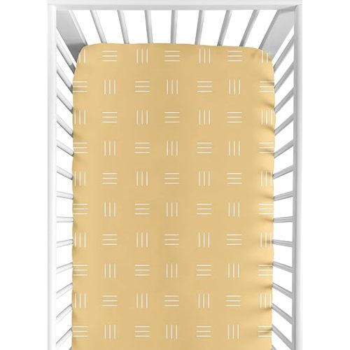 Sweet Jojo Designs Yellow Boho Mudcloth Boy or Girl Fitted Crib Sheet Baby Toddler Bed Nursery - Mustard Orange and White Bohemian Woodland Tribal Southwest Mud Cloth Hatch Gender Neutral Triple Line