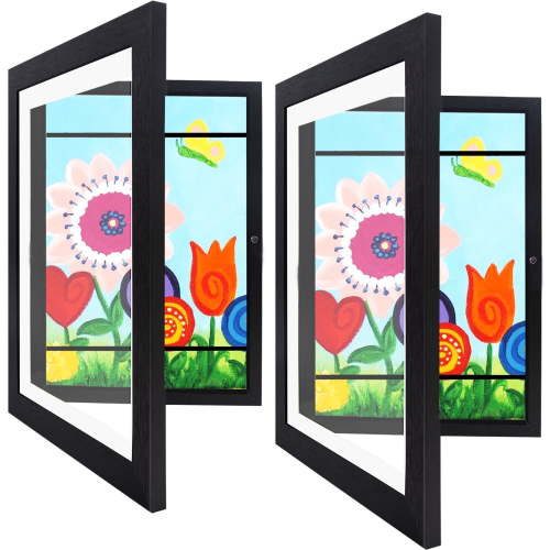 "Kids Art Frames, Front-Opening, Changeable, Set of 2, Black 8.5X11"" Display Frames for Kids Artwork"
