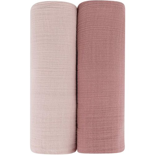 Ely’s & Co. Cotton Muslin Swaddle Blanket 2-Pack for Baby Girl — 100% Cotton Muslin Extra-Large Swaddle Blankets (47” x 47”) Cranberry & Rosewater Pink