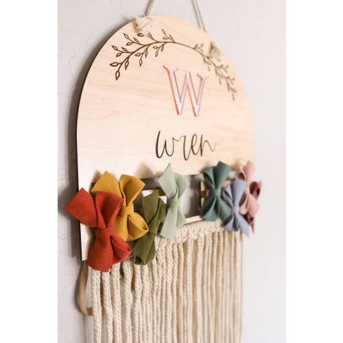 Baby macrame bow and headband holder