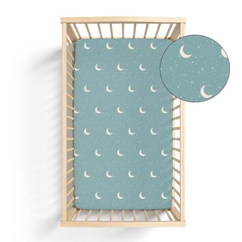 Print Grow with me Crib to Twin Fitted Sheet in Jade Starry Sky &amp; Moon