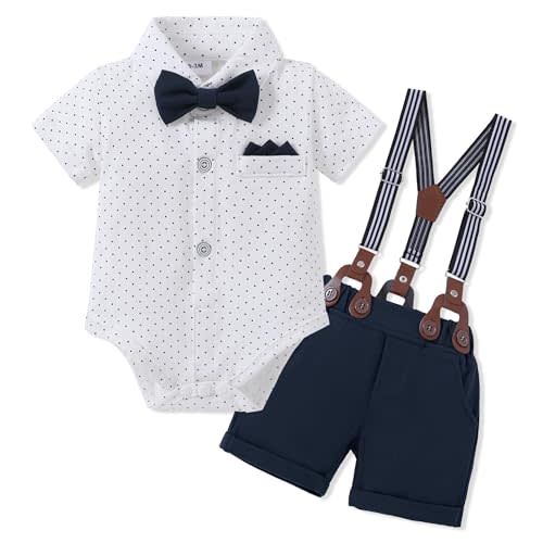 SANMIO Baby Boy Clothes Suits Short Sleeve Top+Bowtie+Suspender Shorts Summer Infant Gentleman Birthday Outfits