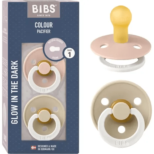 BIBS Pacifiers | Natural Rubber Baby Pacifier | Set of 2 BPA-Free Soothers | Made in Denmark | Blush Night/Vanilla Night | Size 0-6 Months
