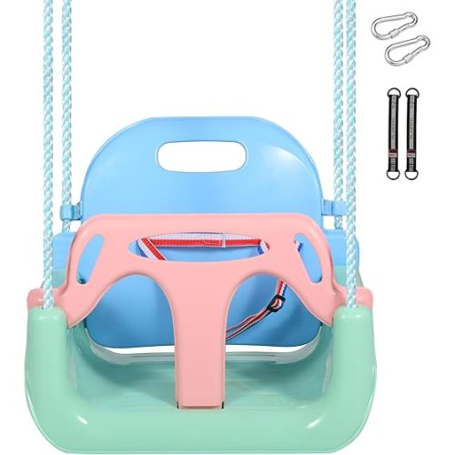 RedSwing 3-in-1 Baby Swing Seat, Toddler Swings, Anti-Flip Snug & Secure Detachable Infants to Teens Kids Swing Seat for Outside Playground, Blue Green Pink