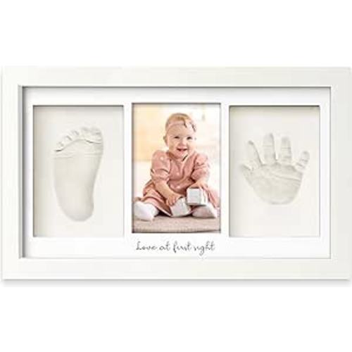 Baby Hand and Footprint Kit - Clay Handprint Keepsake Frame, Newborn Nursery Picture Frame, Personalized New Mom Gifts for Baby Shower & Registry (Alpine White)