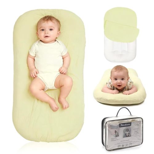 Infant Support Cushion - Baby Support Cushion for Newborn, 0-24 Months, Portable Tummy Time Mat for Home and Travel, Soft Cotton, Supervised Use, Baby Essentials Gift, Kelly, (Cover Included)