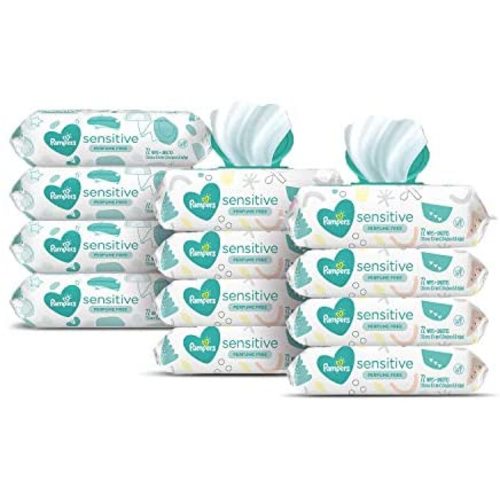 Baby Wipes, Pampers Sensitive Water Based Baby Diaper Wipes, Hypoallergenic and Unscented, 8 Pop-Top Packs with 4 Refill Packs for Dispenser Tub, 864 Total Wipes (Packaging May Vary)